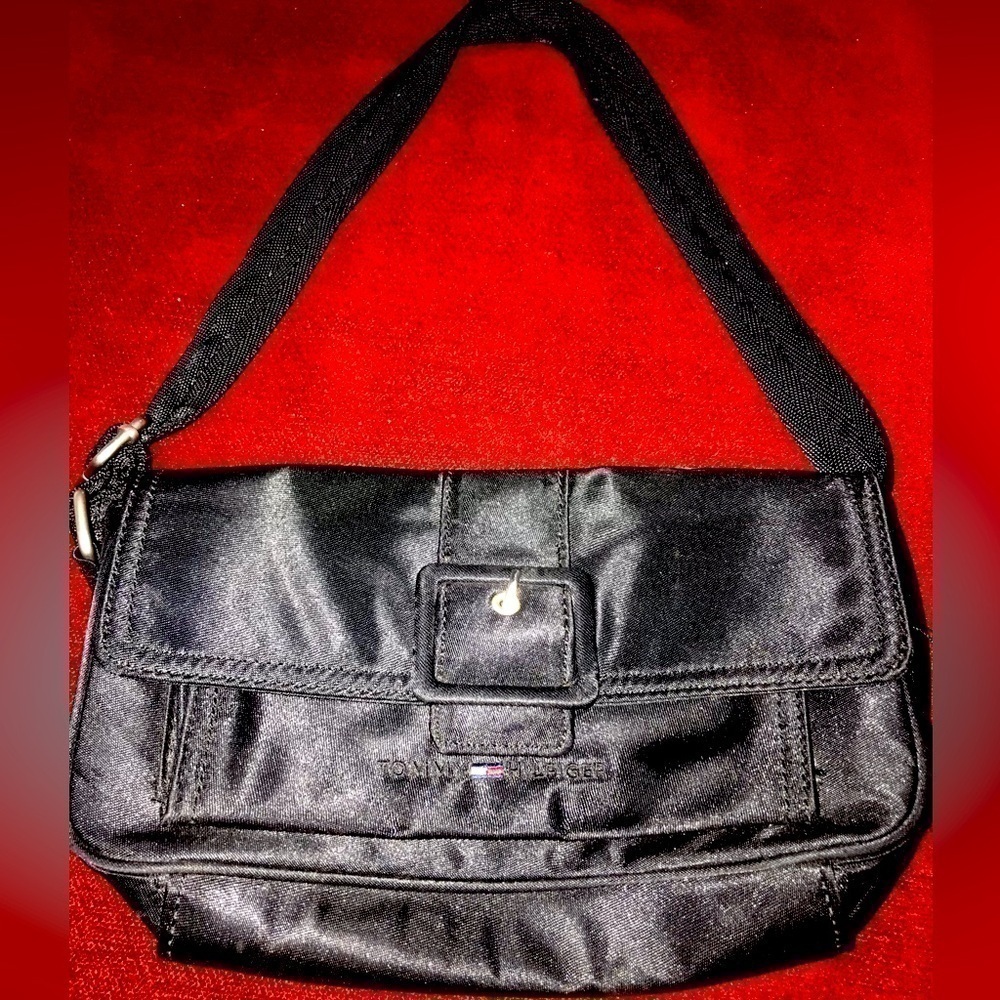 Tommy Hilfiger Faux Leather Designer Mini Handbag Black Size Small